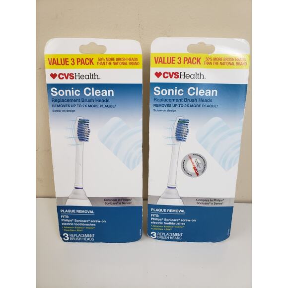 CVS Health 3 PACK Sonic Clean Philips Sonicare Replacement Screw On Brush Heads - Picture 1 of 5